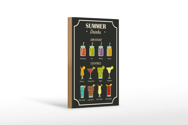 Holzschild Drinks 12x18cm Summer Smoothies Cocktails
