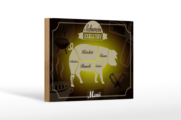 Holzschild Fleisch 18x12cm Schwein exklusiv Menü