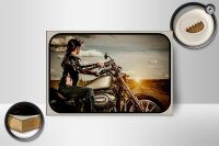 Holzschild Motorrad 18x12cm Frau Girl Sonnenaufgang