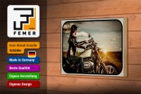 Holzschild Motorrad 18x12cm Frau Girl Sonnenaufgang