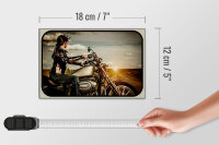 Holzschild Motorrad 18x12cm Frau Girl Sonnenaufgang
