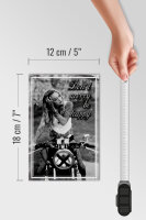 Holzschild Motorrad 12x18cm Biker Girl don´t worry happy