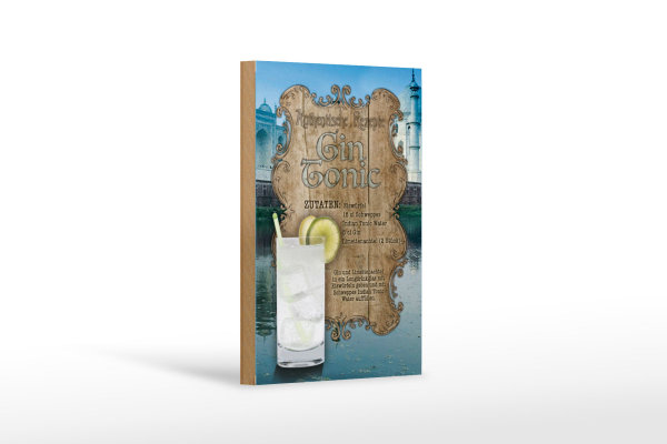 Holzschild Rezept 12x18cm Gin Tonic Zutaten Indian Tonic