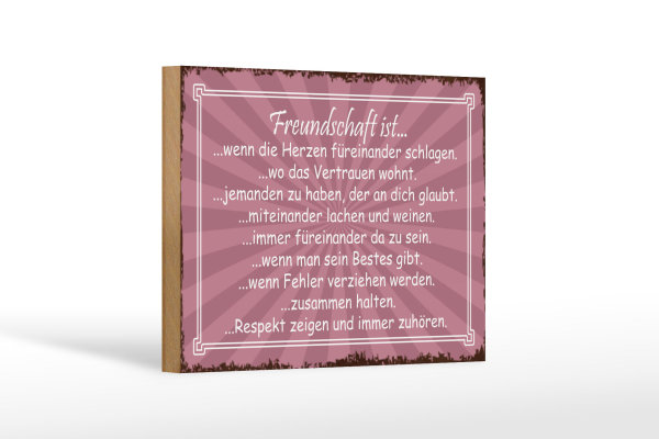 Holzschild Spruch 18x12cm Freundschaft ist wenn Herze