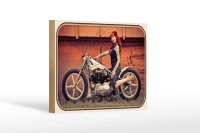 Holzschild Motorrad 18x12cm Biker Girl Frau Pin up