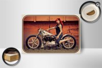 Holzschild Motorrad 18x12cm Biker Girl Frau Pin up