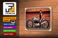 Holzschild Motorrad 18x12cm Biker Girl Frau Pin up