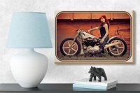 Holzschild Motorrad 18x12cm Biker Girl Frau Pin up