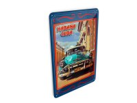 Blechpostkarte Cuba 10x14 cm Habana Cuba blaues Auto Metall Deko Schild