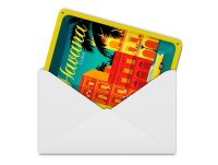 Blechpostkarte Havana 10x14 cm Cuba Zeichnung gelbes Auto Deko Schild