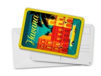 Blechpostkarte Havana 10x14 cm Cuba Zeichnung gelbes Auto Deko Schild