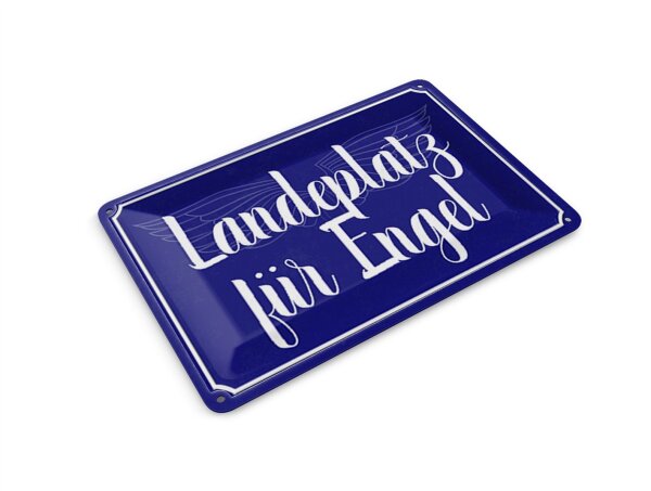 Blechpostkarte Spruch 14x10 cm Landeplatz für Engel Deko Schild
