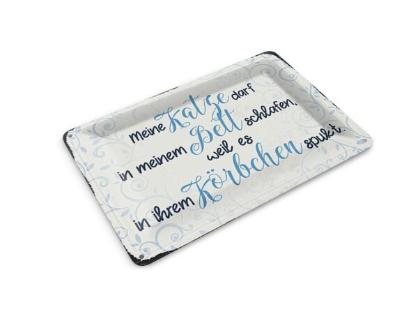 Blechpostkarte Spruch 14x10 cm meine Katze darf in meinem Bett Deko Schild