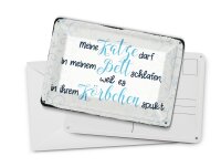 Blechpostkarte Spruch 14x10 cm meine Katze darf in meinem Bett Deko Schild