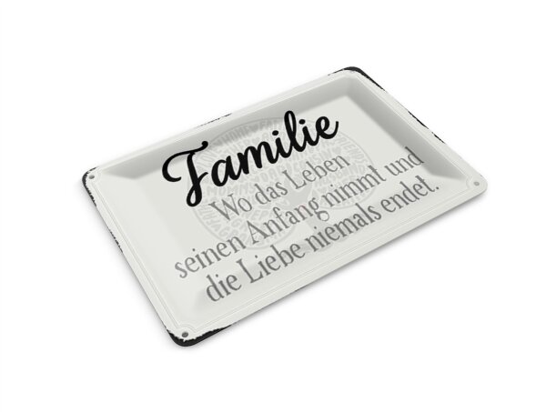 Blechpostkarte Spruch 14x10 cm Familie wo Leben Anfang nimmt Deko Schild