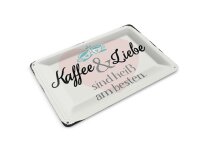 Blechpostkarte Spruch 14x10 cm Kaffee und Liebe heiß am besten Deko Schild