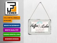 Blechpostkarte Spruch 14x10 cm Kaffee und Liebe heiß am besten Deko Schild