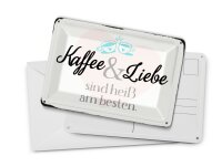 Blechpostkarte Spruch 14x10 cm Kaffee und Liebe heiß am besten Deko Schild