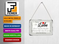 Blechpostkarte Spruch 14x10 cm wo Liebe den Tisch deckt Essen Deko Schild