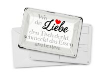 Blechpostkarte Spruch 14x10 cm wo Liebe den Tisch deckt Essen Deko Schild