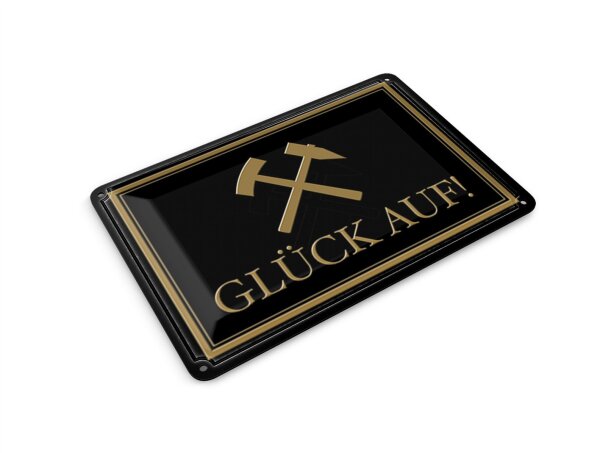 Blechpostkarte Spruch 14x10 cm Glück auf Hammer Bergbau Metall Deko Schild