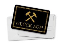Blechpostkarte Spruch 14x10 cm Glück auf Hammer Bergbau Metall Deko Schild