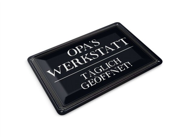 Blechpostkarte Spruch 14x10 cm Opas Werkstatt täglich geöffnet Deko Schild