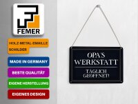 Blechpostkarte Spruch 14x10 cm Opas Werkstatt täglich geöffnet Deko Schild