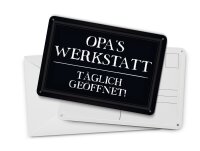 Blechpostkarte Spruch 14x10 cm Opas Werkstatt täglich geöffnet Deko Schild