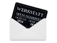 Blechpostkarte Spruch 14x10 cm Werkstatt Öffnungszeiten open Deko Schild