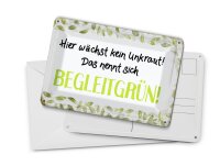 Blechpostkarte Spruch 14x10 cm wächst kein Unkraut Begleitgrün Deko Schild