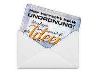 Blechpostkarte Spruch 14x10 cm hier herrscht keine Unordnung Deko Schild