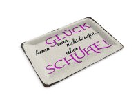 Blechpostkarte Spruch 14x10 cm Glück nicht kaufen aber Schuhe Deko Schild