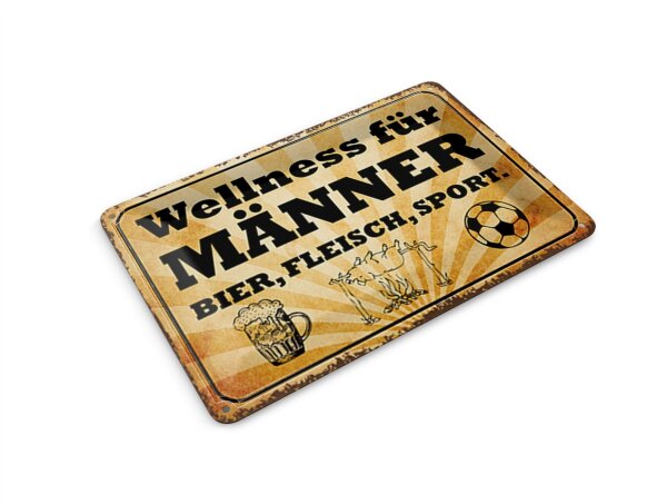 Blechpostkarte Spruch 14x10 cm Wellness Männer Bier Fleisch Deko Schild
