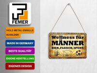 Blechpostkarte Spruch 14x10 cm Wellness Männer Bier Fleisch Deko Schild
