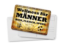 Blechpostkarte Spruch 14x10 cm Wellness Männer Bier Fleisch Deko Schild