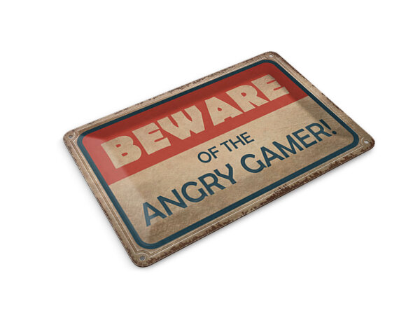Blechpostkarte Hinweis 14x10 cm beware of the angry gamer Deko Schild