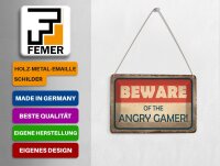 Blechpostkarte Hinweis 14x10 cm beware of the angry gamer Deko Schild
