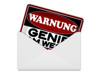 Blechpostkarte Hinweis 14x10 cm Warnung Genie am Werk Metall Deko Schild