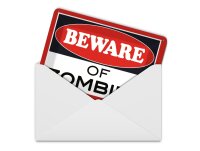 Blechpostkarte Hinweis 14x10 cm beware of Zombies Metall Deko Schild