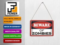 Blechpostkarte Hinweis 14x10 cm beware of Zombies Metall Deko Schild