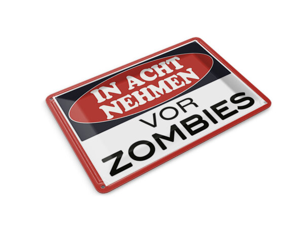 Blechpostkarte Hinweis 14x10 cm in acht nehmen vor Zombies Deko Schild