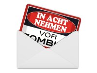 Blechpostkarte Hinweis 14x10 cm in acht nehmen vor Zombies Deko Schild