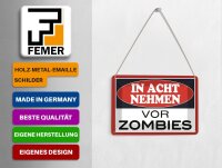 Blechpostkarte Hinweis 14x10 cm in acht nehmen vor Zombies Deko Schild