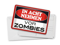 Blechpostkarte Hinweis 14x10 cm in acht nehmen vor Zombies Deko Schild