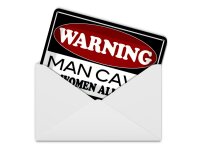 Blechpostkarte Hinweis 14x10 cm Warning Man Cave no woman Deko Schild