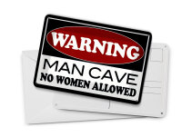 Blechpostkarte Hinweis 14x10 cm Warning Man Cave no woman Deko Schild