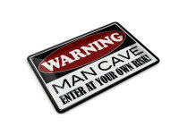 Blechpostkarte Hinweis 14x10 cm Warning Man Cave enter at your Deko Schild