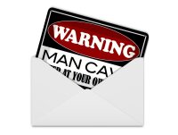 Blechpostkarte Hinweis 14x10 cm Warning Man Cave enter at your Deko Schild