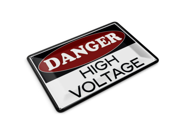 Blechpostkarte Hinweis 14x10 cm Danger high voltage Metall Deko Schild